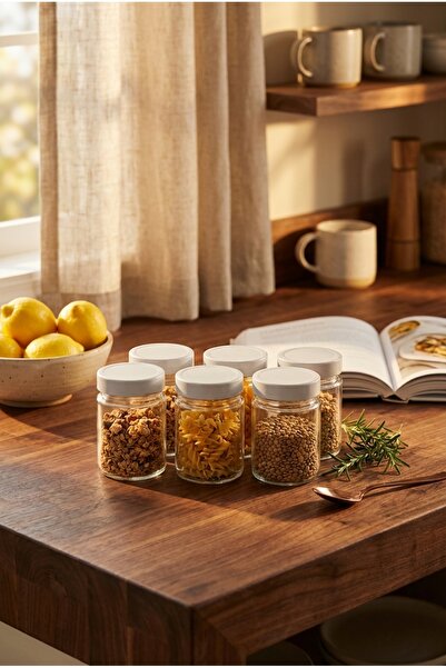 ZURİ DESİGN Glass Jar Transparent Glass Storage Jar with White Lid 355 Cc