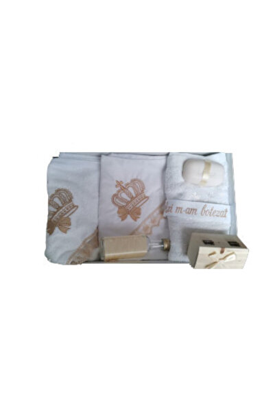 10ART Set de botez cu broderie coroană de prințesă, 7 piese, Ivory/Crem