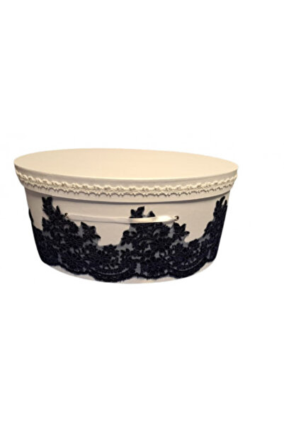 HUGBEBE Oval baptism chest, decorated with lace, navy blue, suitable for bapt...