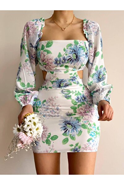 MODA GARDEN 35 Ar66 Backless Tie Detail Floral Pattern Mini Dress