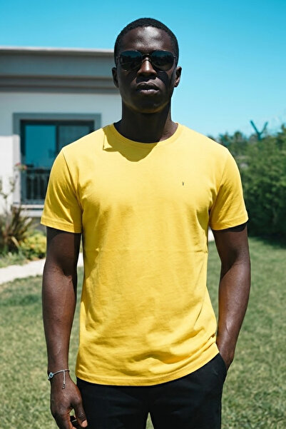 MATERIAL Ανδρικό χαλαρό, καθημερινό, καλοκαιρινό κίτρινο μπλουζάκι