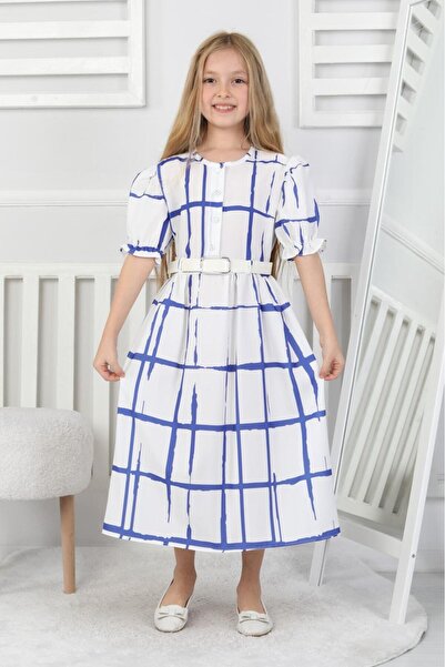 DAĞON'S Εορταστικό κοριτσίστικο λινό φόρεμα με ζώνη