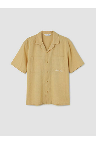 LC Waikiki Yellow Regular Fit Embroidered Linen Blend Men's Shirt