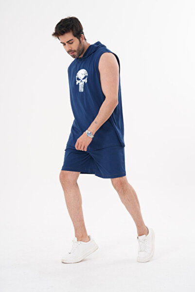 ZAVIXO Ανδρικό σετ αμάνικων σορτς με στάμπα κρανίου, άνετο αθλητικό για καθημ...