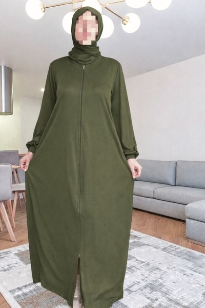 asytik Kendinden Başörtülü fermuarlı Kadın Namaz Elbisesi, Terletmeyen Namaz ...
