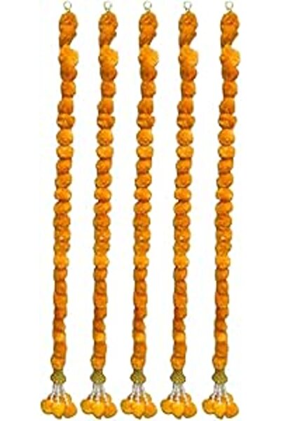 GINI PHOOL MALA ORANGE WITH BELL HANGING 5 FEET 5PC
