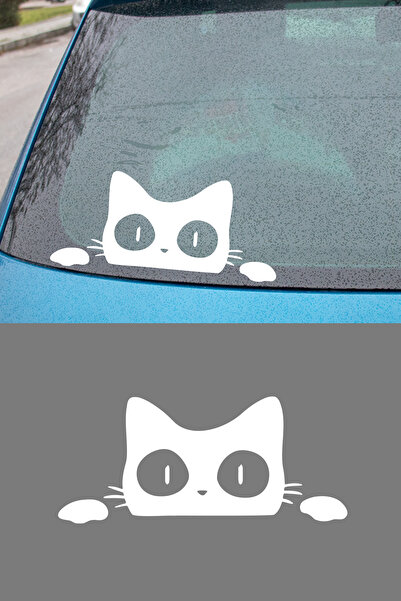MIGNATIS Bagajdan Bakan Kedi Oto Araba Oto Sticker Yapıştırma 15x7cm Beyaz