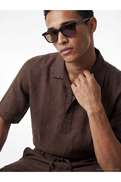 LC Waikiki Brown Resort Collar Men's Linen Shirt