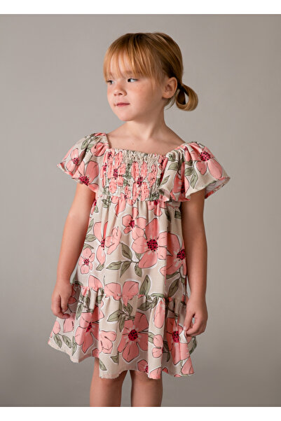 MAYORAL Flowered Dress for Ages 4-10 - Salmon