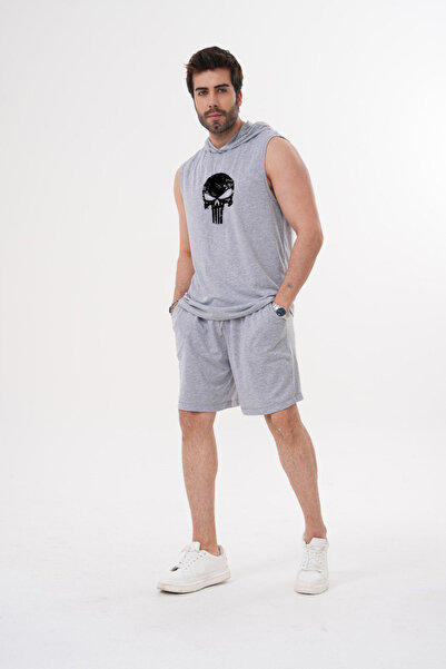 ZAVIXO Ανδρικό σετ αμάνικων σορτς με στάμπα κρανίου, άνετο αθλητικό για καθημ...