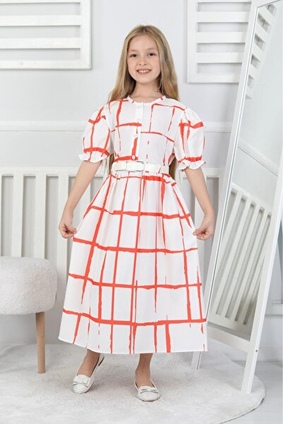 DAĞON'S Εορταστικό κοριτσίστικο λινό φόρεμα με ζώνη