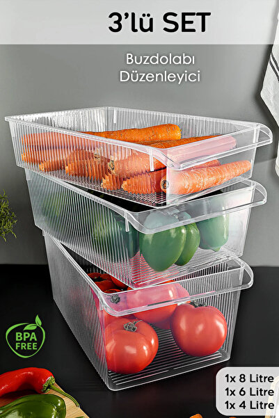 Meleni Home Σετ Οργάνωσης Ψυγείου 3 τεμαχίων - Καλάθι Οργάνωσης Εσωτερικού Ντ...