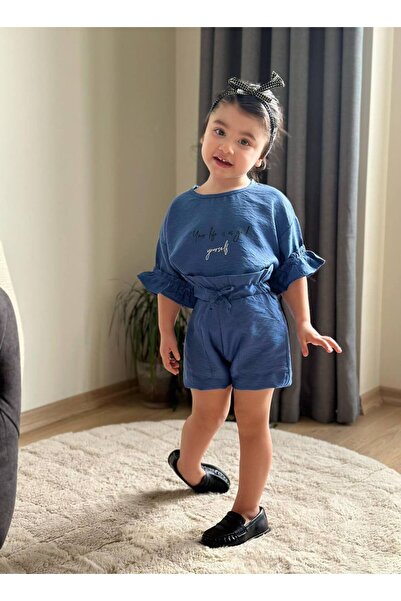 CHİCKİDSWEAR Κοριτσίστικο Σετ Σορτς Καλοκαιρινό Άνετο Ελαστικό Σορτς με Μπλου...