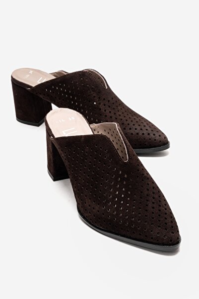 LuviShoes Γυναικείες παντόφλες με χοντρό τακούνι TOEN από γνήσιο δέρμα καφέ σ...