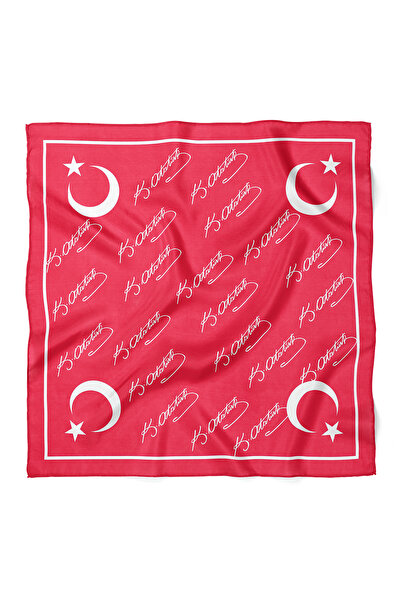 nehir eşarp Atatürk İmza & Ay Yıldız Desen Fular Bandana 50x50 Cm