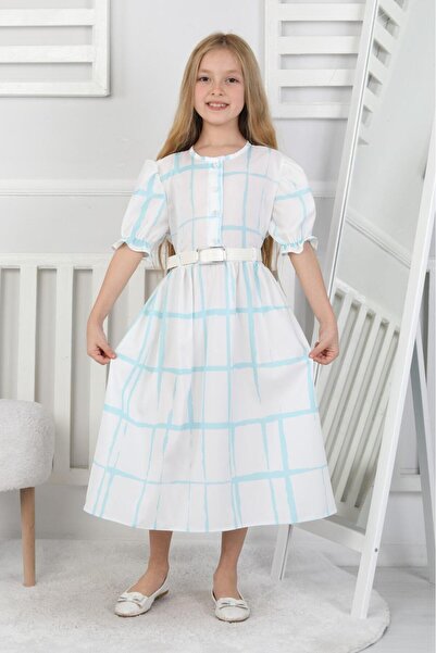 DAĞON'S Εορταστικό κοριτσίστικο λινό φόρεμα με ζώνη