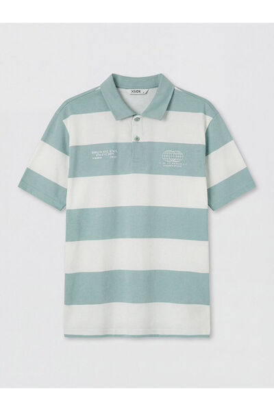 LC Waikiki Blue Polo Collar Striped Combed Cotton Men's T-Shirt