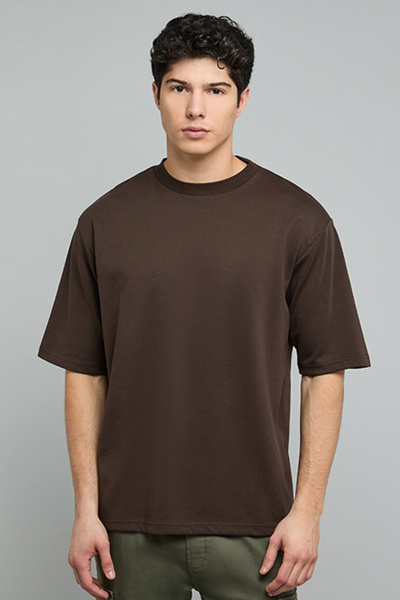 R&B Solid T-Shirt with Crew Neck and Short Sleeves