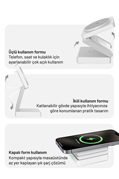 woyax QI2 Kablosuz Şarj Standı Katlanabilir Telefon - iWatch - AirPods Uyumlu iPhone - Android Kulaklık Saat Wireless