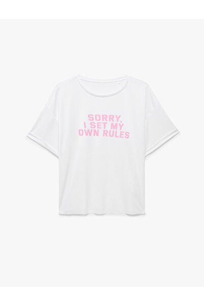 Koton Αθλητικό μπλουζάκι με στάμπα, με μισά μανίκια και λαιμόκοψη ποδηλατικού...