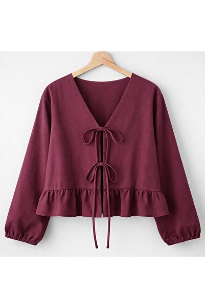 CNG MODA Πουκάμισο κιμονό με βολάν και δέσιμο μπροστά