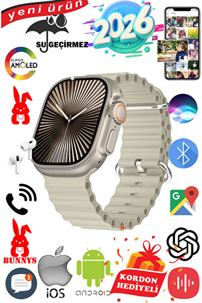 Bunnys Apple iPhone 17 PRO MAX Uyumlu Su Geçirmez Akıllı Saat Ultra 49MM Kord...
