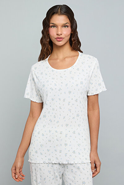 R&B Printed Sleep Top With Round Neck and Short Sleeves