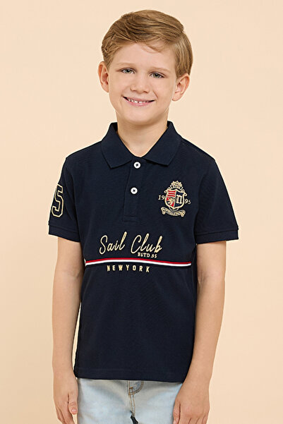 R&B Embroidered Polo T-Shirt with Short Sleeves