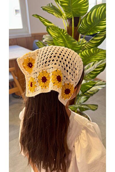 Genel Markalar Sarı Papatya Örme Bohem Bandana