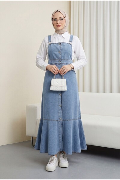 HİJABAYA Φούστα με κουμπιά μπροστά και πλαϊνές τσέπες, με βολάν, τζιν τζιλέ.