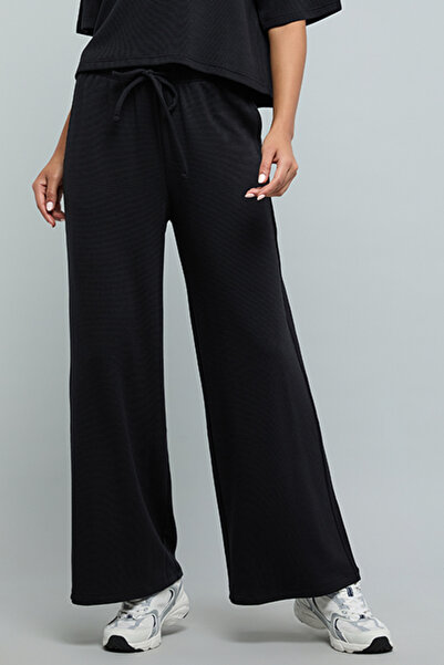 R&B Solid Knitted Pants with Drawstring Waist