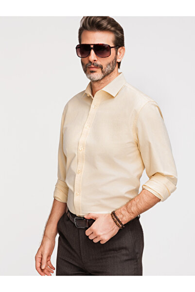 OMBRE Ανδρικό Πουκάμισο Oxford Κλασικό Κουμπιά K705 Light yellow