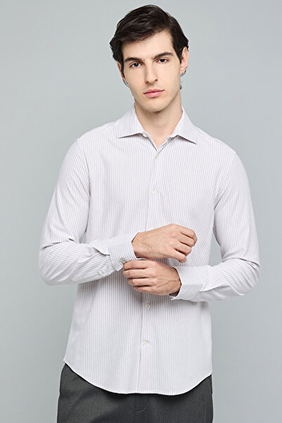 R&B Striped Shirt with Classic Collar and Long Sleeves