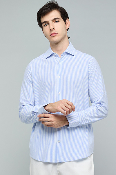 R&B Striped Shirt with Classic Collar and Long Sleeves
