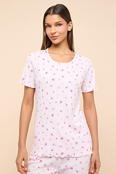 R&B Printed Sleep Top With Round Neck and Short Sleeves