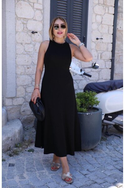 Wear Up Γυναικείο μακρύ φόρεμα από βισκόζη με σχισμή, λεπτομέρεια αγκράφας στ...