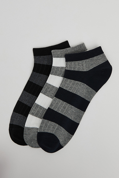 R&B 3 Pack Striped Ankle Socks