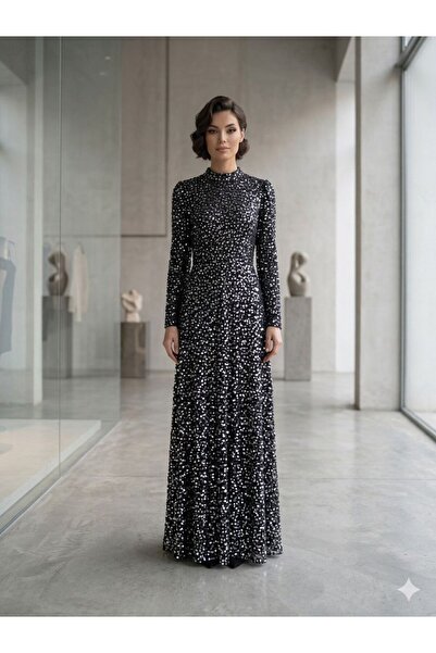 Modahiro Βραδινό φόρεμα με μανίκια ψαροκόκαλο και μαντίλα, μοντέλο Πριγκίπισσ...