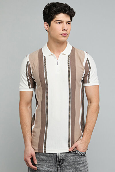 R&B Striped Polo T-Shirt with Short Sleeves