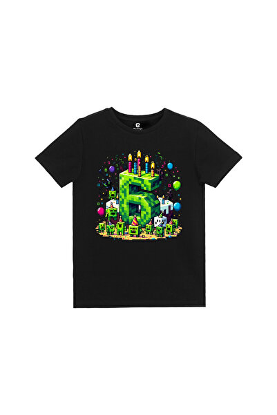 Minecraft Doğum Günü 6 Yaş Baskılı Tasarım Çocuk T-shirt