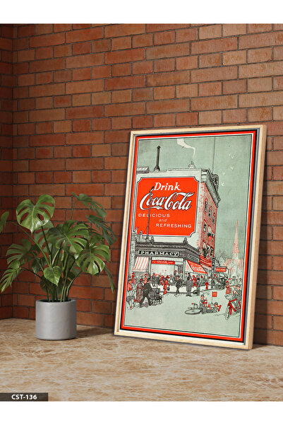 Evinemoda Κόκκινος πίνακας της εργοστασίας της Κόκα-Κόλα με ξύλινο πλαίσιο