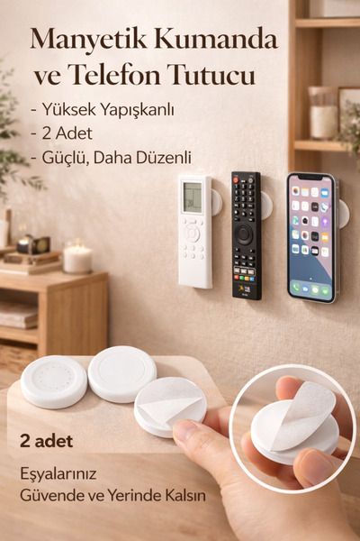 DİVAYS Mıknatıslı Kumanda ve Telefon Tutucu 2’li Set Güçlü Yapışkanlı Organizer