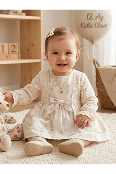 Cherrys Bebek Çiçekli Dantelli Kız Bebek Elbise