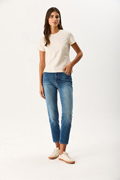 VENA Women's Rachel Crew Neck Slim Fit Basic T-Shirt - Stone
