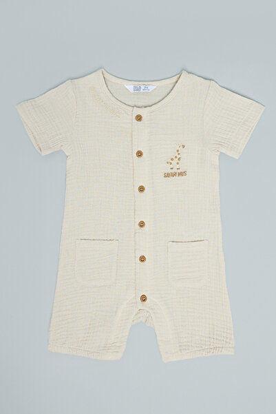 R&B Embroidered Romper with Crew Neck and Short Sleeves