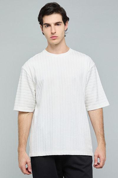 R&B Textured T-Shirt with Crew Neck and Short Sleeves