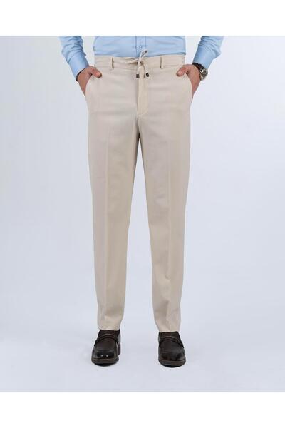 TerziAdemAltun İtalyan stil slim fit gofre kumaş erkek pantolon bej T13955