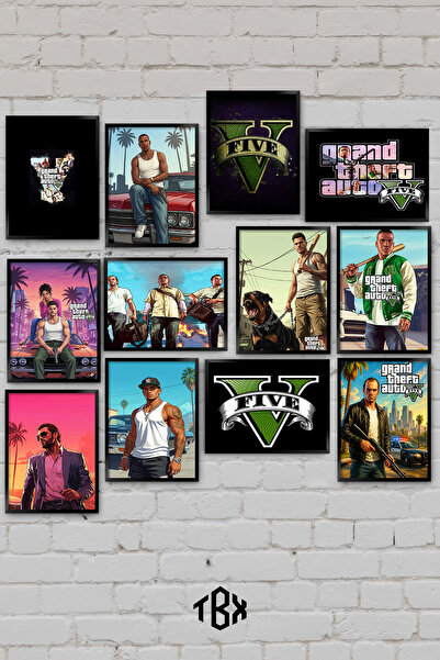 tablomaxtbx 12 Parça Grand Theft Auto GTA Açık Dünya Suç Aksiyon Oyun Dekorat...