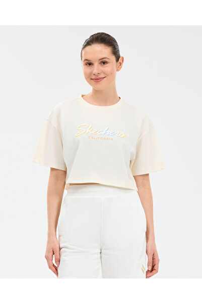 SKECHERS W Crop Graphic T-Shirt Kadın Beyaz Tshirt S2610054-3855
