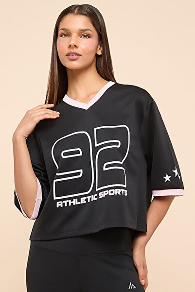 R&B Typography Print T-Shirt With Crew Neck and Short Sleeves